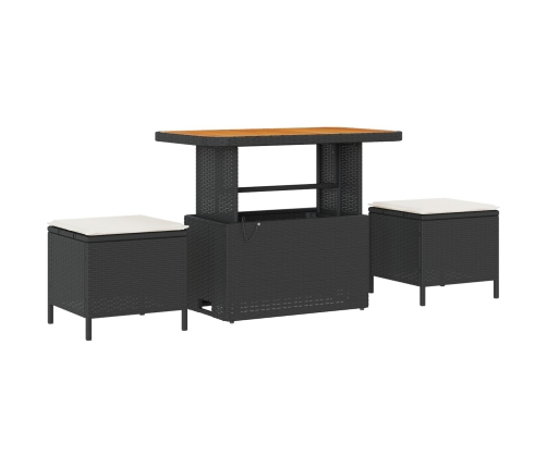3 Daļu Dārza Ēdamgalda Komplekts Ar Spilveniem Melnā Poliratanā Akāciju Vidaxl