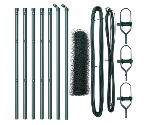 Vidaxl Sešstūra Žogs Zaļš 0.6X10 M Tērauda,  Žoga Stabi 7 Gab. Zaļš Ø32 Mm 100 Cm Galvanizēts Tērauds Vidaxl