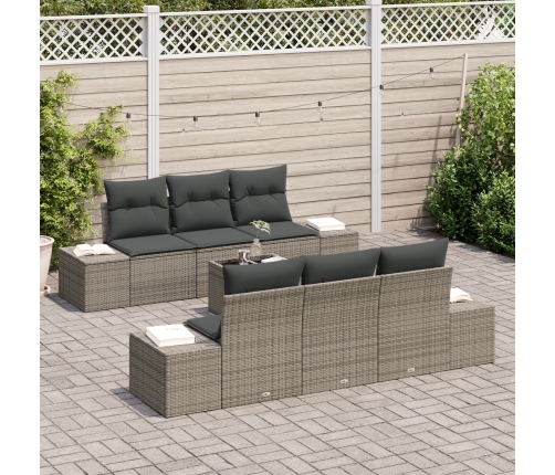 7 Daļu Dārza Dīvāns Ar Spilveniem Pelēkā Poli Rotangpalmas Krāsā Vidaxl