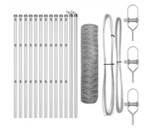 Vidaxl Hexagona Žogs 0.4X25 M Galvanizēts Tērauds, Vidaxl Žoga Stabi 13 Gab Ø32 Mm 80 Cm Galvanizēts Tērauds