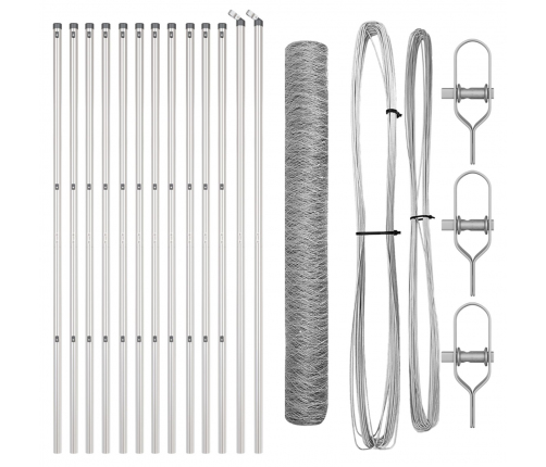 Vidaxl Sešstūra Žogs 1.4X25 M Cinkots Tērauds,  Žoga Stabi 13 Gab Ø32 Mm 190 Cm Cinkots Tērauds Vidaxl