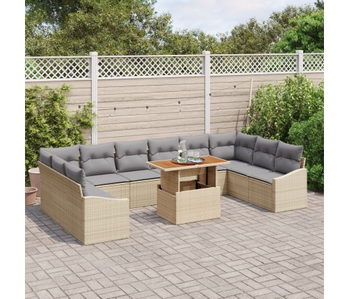 11 Gab. Dārza Galds Ar Spilveniem Bēšs Poli Rattan Akācija Vidaxl