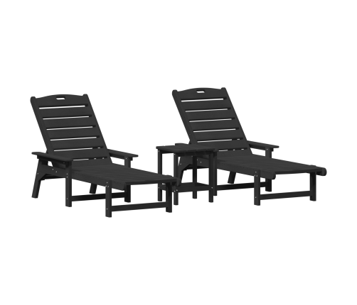3 Gabalu Dārza Atpūtas Komplekts - Melns Hdpe Vidaxl