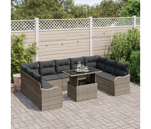 10 Daļu Dārza Dīvānu Komplekts Ar Spilveniem Pelēkā Polietilēna Rotangpalma Vidaxl