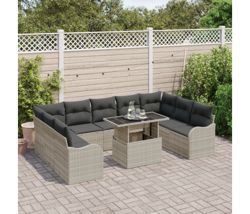 10 Daļu Dārza Dīvānu Komplekts Ar Spilveniem Gaiši Pelēks Pe Rotangpalma Vidaxl