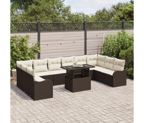 11 Gabalu Dārza Dīvānu Komplekts Ar Spilveniem Brūna Poli Rotangpalma Vidaxl