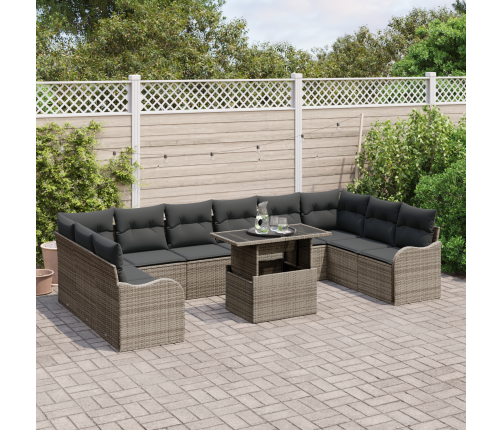 11 Gabalu Dārza Dīvāna Komplekts Ar Spilveniem Pelēks Poli Rotang Vidaxl