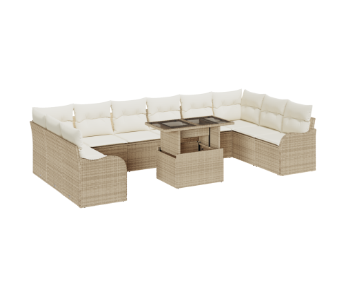 11 Daļu Dārza Dīvānu Komplekts Ar Spilveniem Bēšs Poli Rotangpalma Vidaxl