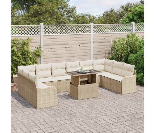 11 Daļu Dārza Dīvānu Komplekts Ar Spilveniem Bēšs Poli Rotangpalma Vidaxl