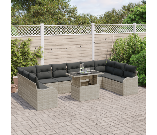 11 Gab. Dārza Dīvāna Komplekts Ar Spilveniem Gaiši Pelēka Poli Rotangpalma Vidaxl