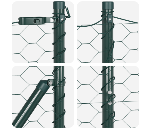 Vidaxl Heptagonālais Žogs Zaļš 1.5X100 M Tērauds, Vidaxl Žoga Stabi 13 Gab. Zaļš Ø32 Mm 200 Cm Cinkots Tērauds