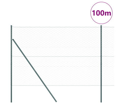Vidaxl Heptagonālais Žogs Zaļš 1.5X100 M Tērauds, Vidaxl Žoga Stabi 13 Gab. Zaļš Ø32 Mm 200 Cm Cinkots Tērauds