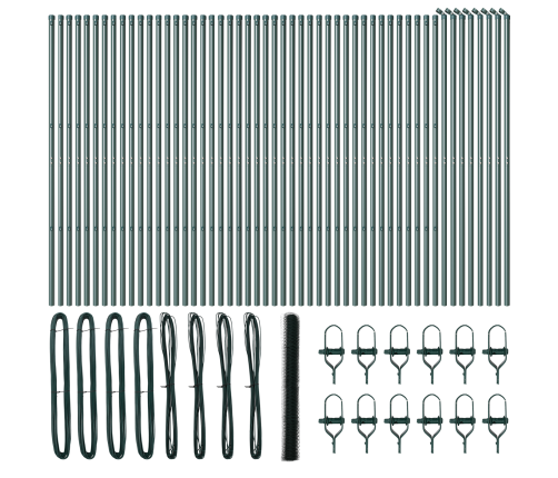 Vidaxl Heptagonālais Žogs Zaļš 1.5X100 M Tērauds, Vidaxl Žoga Stabi 13 Gab. Zaļš Ø32 Mm 200 Cm Cinkots Tērauds