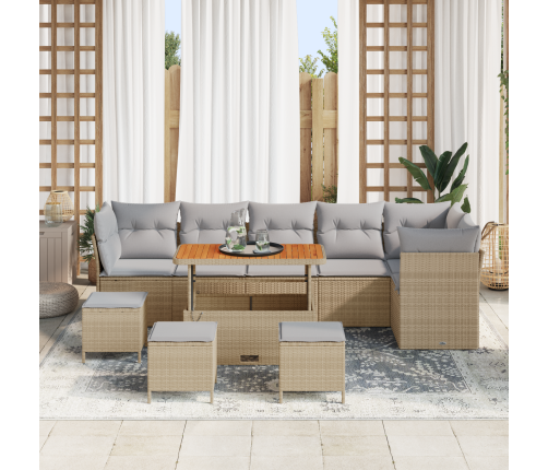 10 Daļu Dārza Dīvānu Komplekts Ar Spilveniem Bēšs Poliratanas Akācija Vidaxl