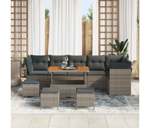 10 Gabalu Dārza Dīvāna Komplekts Ar Spilveniem Pelēkā Poli Rotangpalmas Akācijām Vidaxl