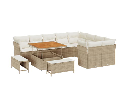 12 Daļu Dārza Dīvānu Komplekts Ar Spilveniem Bēšā Krāsā Poli Rotangpalmas Akācijas Vidaxl