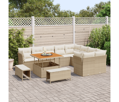 12 Daļu Dārza Dīvānu Komplekts Ar Spilveniem Bēšā Krāsā Poli Rotangpalmas Akācijas Vidaxl