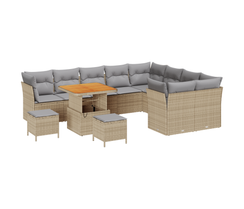 12 Daļu Dārza Dīvānu Komplekts Ar Spilveniem Bēšā Poli Rotangpalma Akācija Vidaxl