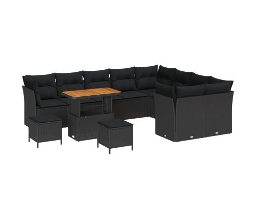 12 Daļu Dārza Dīvānu Komplekts Ar Spilveniem Melns Poli Rotangpalma Akācija Vidaxl