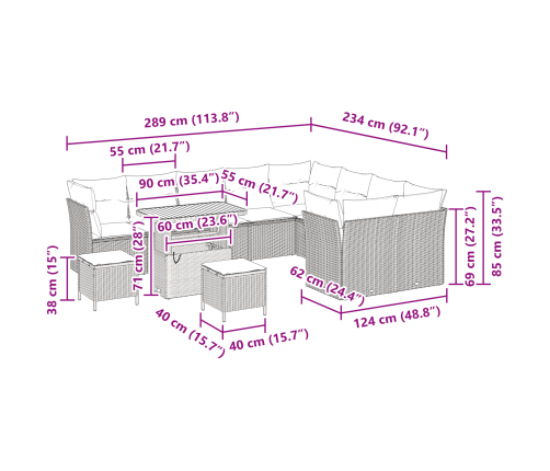 12 Daļu Dārza Dīvānu Komplekts Ar Spilveniem Melns Poli Rotangpalma Akācija Vidaxl