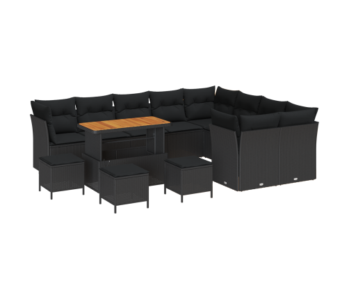 13 Daļu Dārza Dīvānu Komplekts Ar Spilveniem Melns Polietilēna Rotangpalma Akācijas Vidaxl