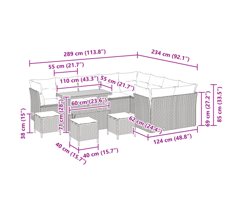 13 Gabalu Dārza Dīvānu Komplekts Ar Spilveniem Bēšā Poli Rotangpalma Akācija Vidaxl