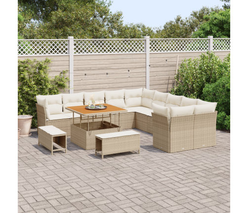 13 Gab. Dārza Dīvānu Komplekts Ar Spilveniem Bēšs Poli Rotangpalma Akāciju Vidaxl