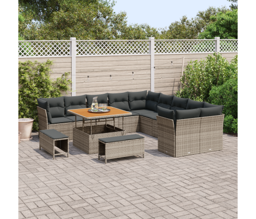 13 Daļu Dārza Dīvānu Komplekts Ar Spilveniem Pelēkā Poli Rotangpalma Akāciju Vidaxl