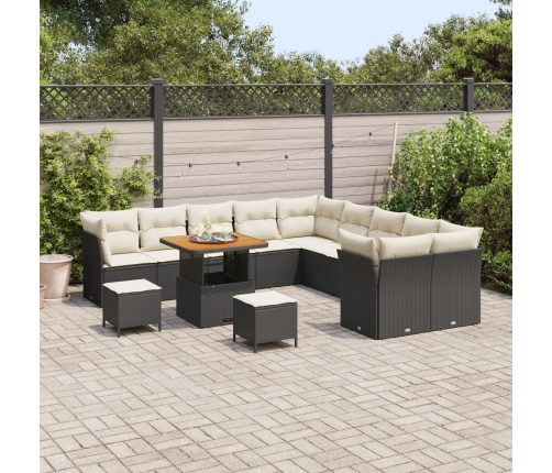 13 Gabalu Dārza Dīvānu Komplekts Ar Spilveniem Melnā Poli Rotangpalmas Akāciju Vidaxl