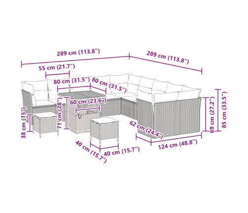 13 Gabalu Dārza Dīvānu Komplekts Ar Spilveniem Melnā Poli Rotangpalmas Akāciju Vidaxl