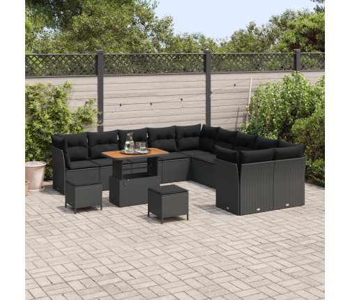 13 Daļu Dārza Dīvānu Komplekts Ar Spilveniem Melns Poli Rotangpalmas Akācija Vidaxl