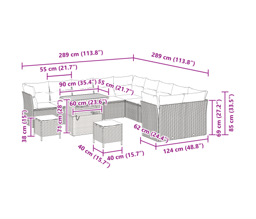 13 Daļīgs Dārza Dīvānu Komplekts Ar Spilveniem Melnā Poli Rotangpalmajā Un Akācijā Vidaxl