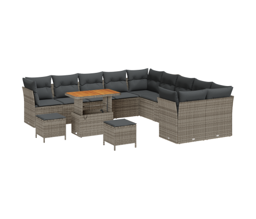 13 Daļu Dārza Sofu Komplekts Ar Spilveniem Pelēkā Poli Rotangpalmas Akāciju Vidaxl