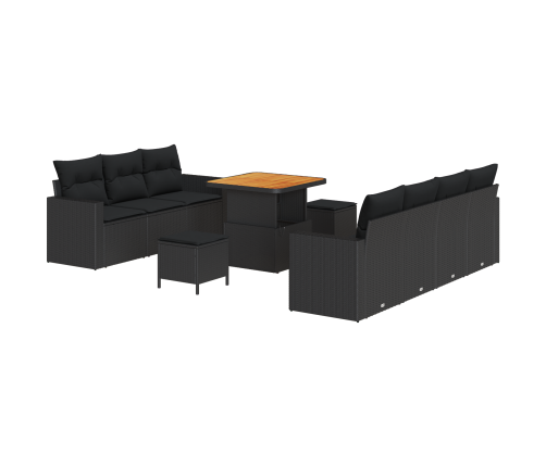 10 Gabalu Dārza Dīvānu Komplekts Ar Spilveniem Melns Polietilēna Rotangpalma Akācija Vidaxl