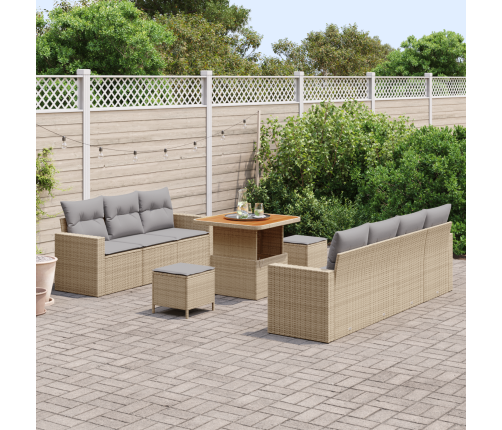 10 Gab. Dārza Dīvānu Komplekts Ar Spilveniem Bēšs Poli Rotangpalma Akācija Vidaxl