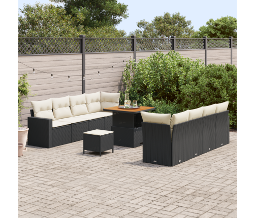 11 Daļu Dārza Dīvānu Komplekts Ar Spilveniem Melnā Polirotangpalmas Akācijas Vidaxl