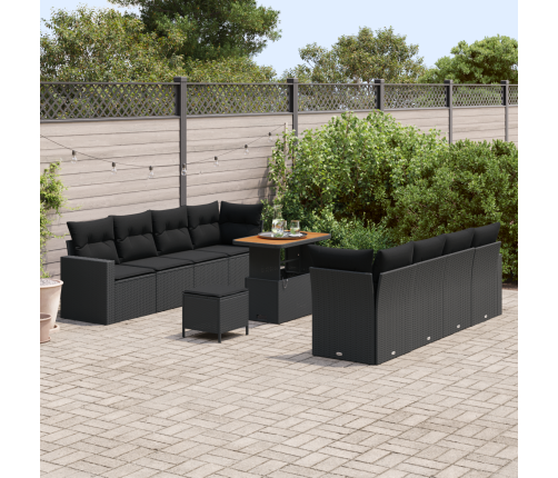 11 Gabalu Dārza Dīvānu Komplekts Ar Spilveniem Melnā Poli Rotangpalma Akācija Vidaxl