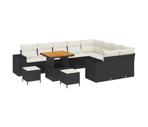 12 Daļu Dārza Dīvānu Komplekts Ar Spilveniem Melna Poli Rotangpalma Akācija Vidaxl