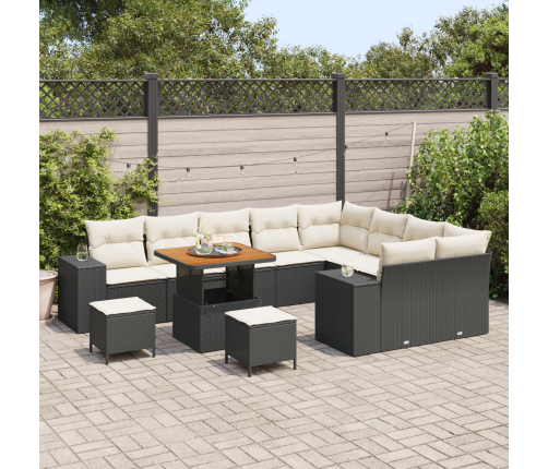 12 Daļu Dārza Dīvānu Komplekts Ar Spilveniem Melna Poli Rotangpalma Akācija Vidaxl