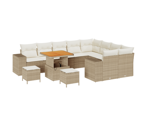 12 Gabalu Dārza Dīvānu Komplekts Ar Spilveniem Bēšs Poli Rotangpalmas Acacia Vidaxl