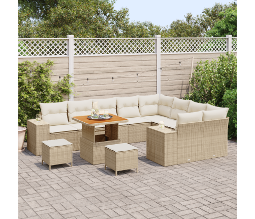 12 Gabalu Dārza Dīvānu Komplekts Ar Spilveniem Bēšs Poli Rotangpalmas Acacia Vidaxl