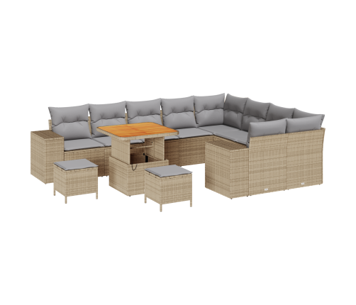 12 Daļu Dārza Dīvānu Komplekts Ar Spilveniem Bēšs Polietilēna Rotangpalma Akācija Vidaxl