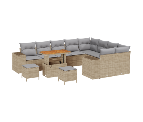 12 Gabalu Dārza Dīvānu Komplekts Ar Spilveniem Bēšā Poli Rotangpalmas Akācijām Vidaxl