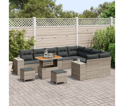 12 Dīvaņu Komplekts Ar Spilveniem Pelēkā Krāsā, Polietilēna Rotangpalma Un Akācija Vidaxl