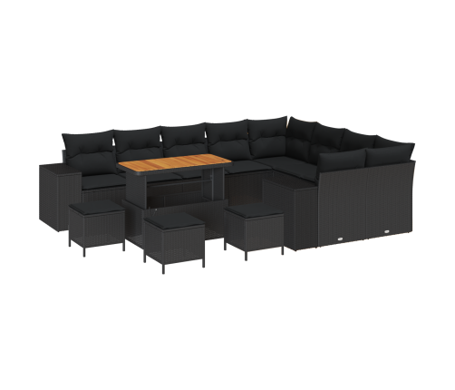 13 Gabalu Dārza Dīvānu Komplekts Ar Spilveniem Melnā Polietilēna Rotangpalmas Akācijā Vidaxl