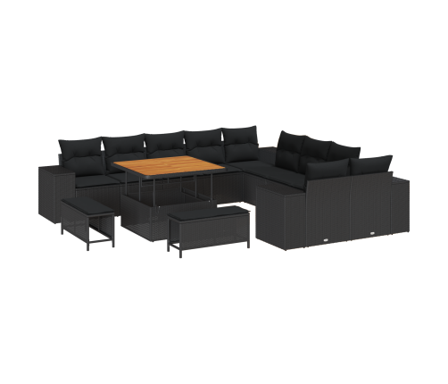 13 Gabalu Dārza Dīvānu Komplekts Ar Spilveniem Melnā Poli Rotangpalmas Akācijā Vidaxl