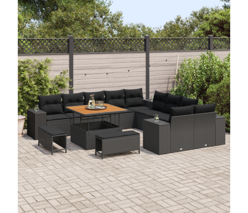 13 Gabalu Dārza Dīvānu Komplekts Ar Spilveniem Melnā Poli Rotangpalmas Akācijā Vidaxl