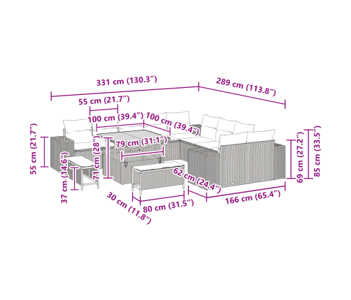 13 Gabalu Dārza Dīvānu Komplekts Ar Spilveniem Melnā Poli Rotangpalmas Akācijā Vidaxl
