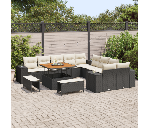 13 Daļu Dārza Dīvānu Komplekts Ar Spilveniem Melns Polietilēna Rotangpalma Akācija Vidaxl