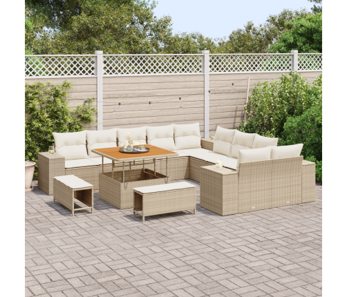 13 Gabalu Dārza Dīvānu Komplekts Ar Spilveniem Bēšā Poli Rotangpalma Akācijā Vidaxl